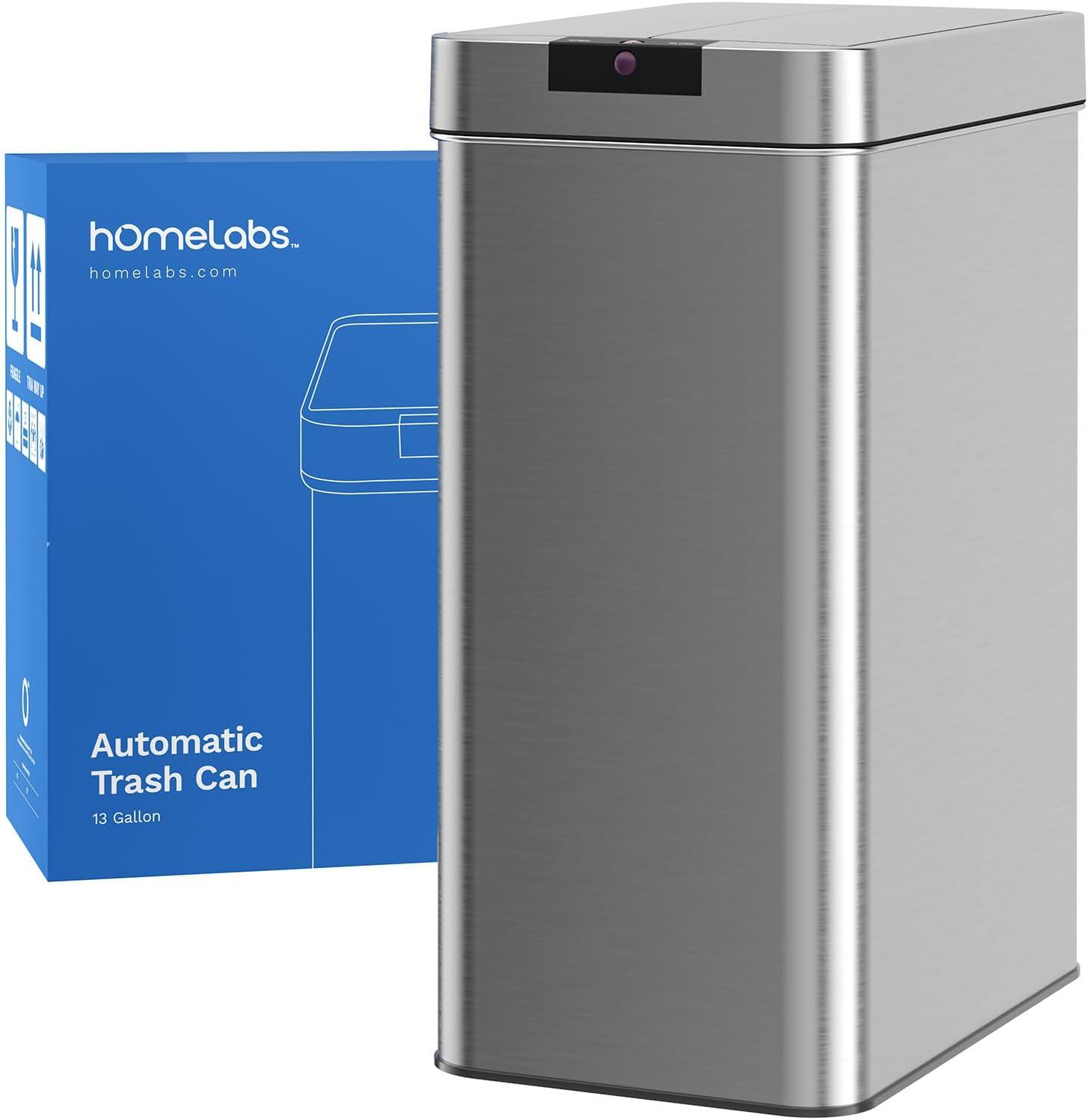 hOmeLabs 13 Gallon Automatic Trash Can for Kitchen - Stainless Steel Garbage Can with No Touch Motion Sensor Butterfly Lid