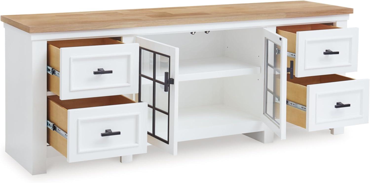 White and Natural 74 Inch TV Stand with Cabinets