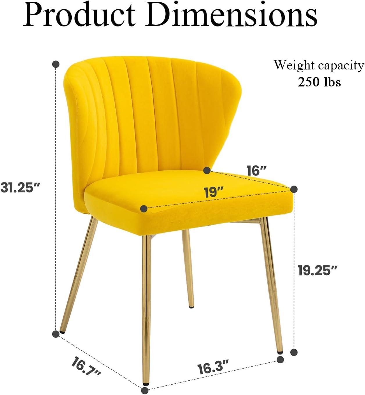 Velvet Dining Chairs Set of 2 Upholstered Wingback Side Chairs Living Room Kitchen Mustard