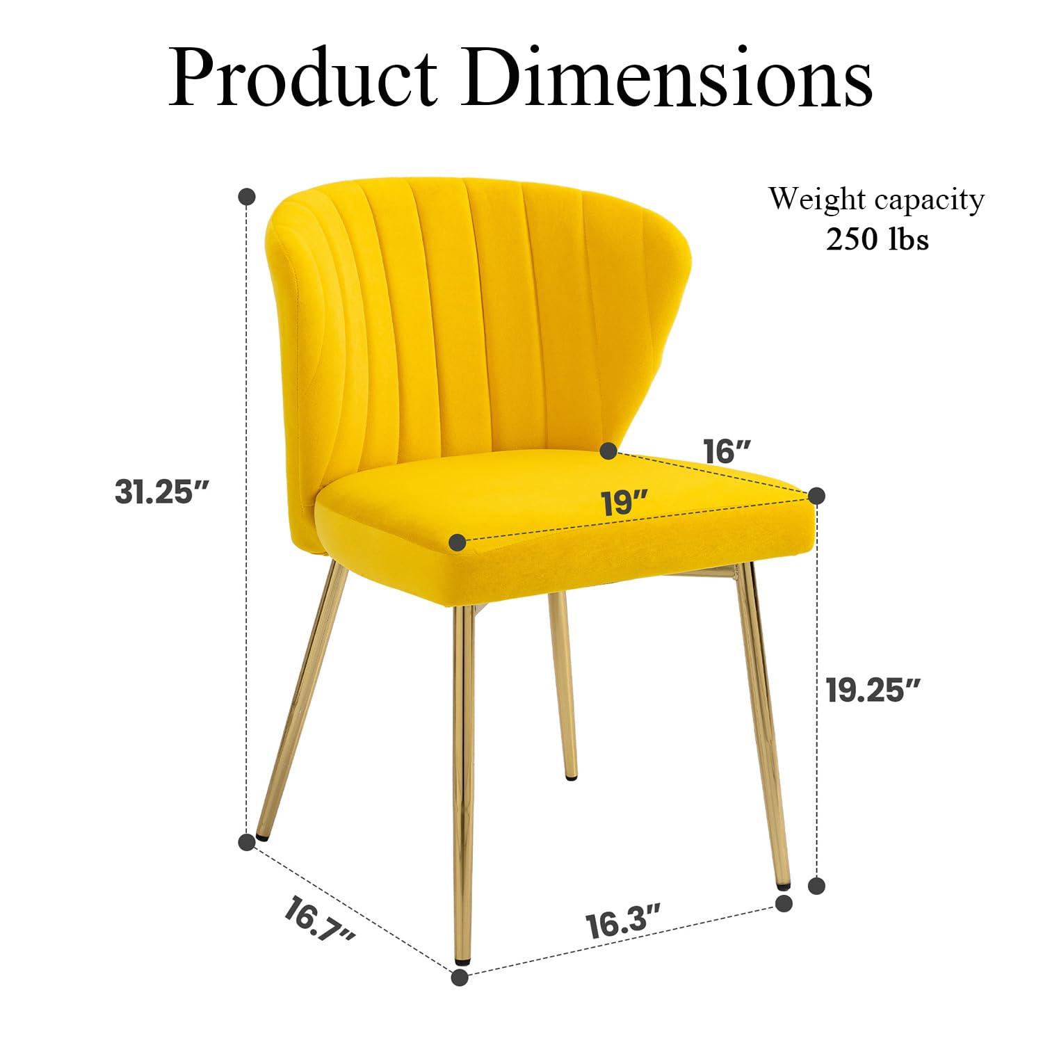 Velvet Dining Chairs Set of 2 Upholstered Wingback Side Chairs Living Room Kitchen Mustard