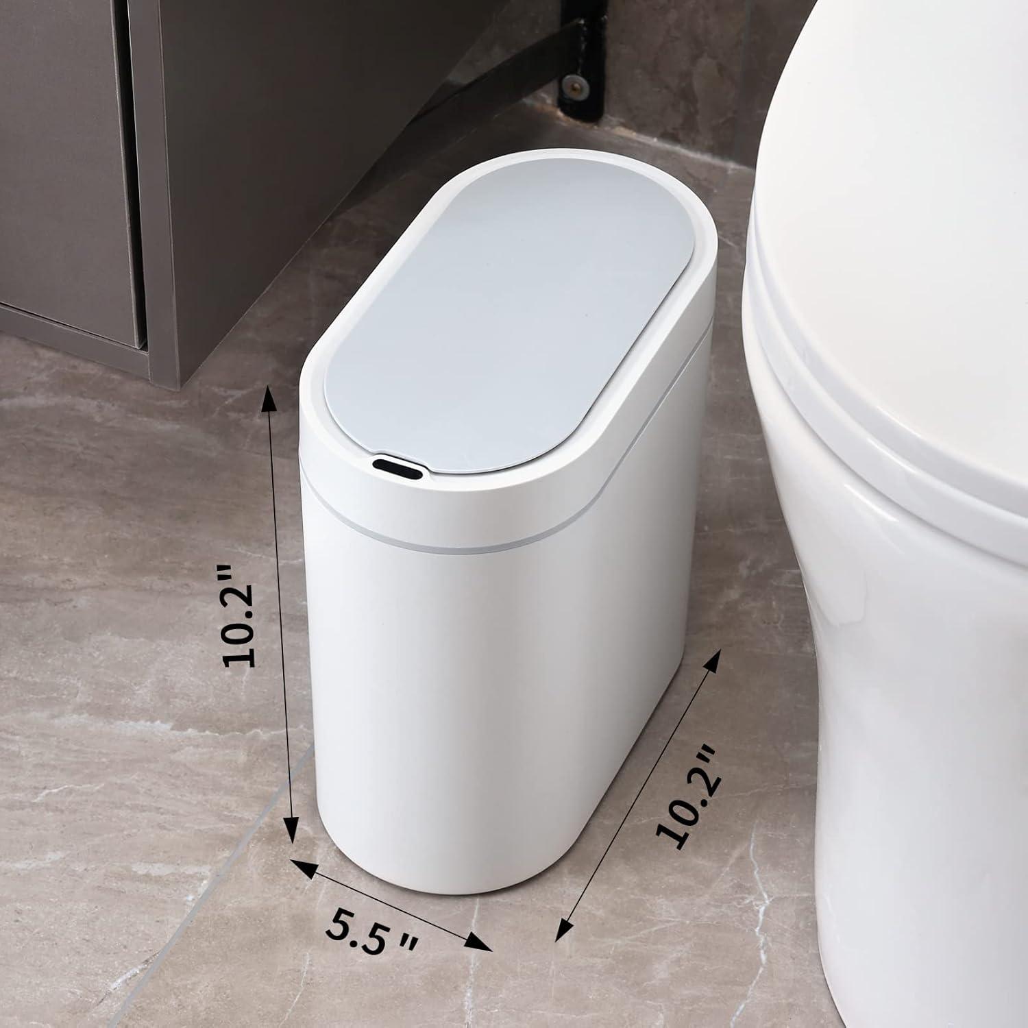 White Plastic Touchless Motion Sensor Trash Can with Lid