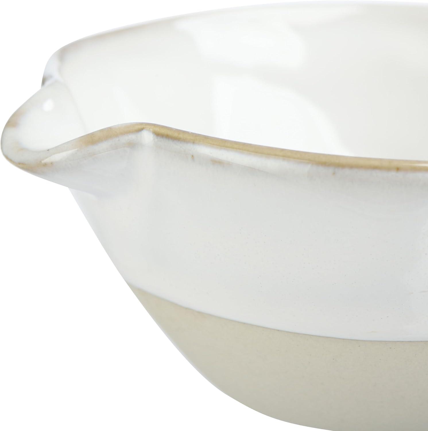 Reactive Glaze White and Beige Ceramic Batter Bowls Set