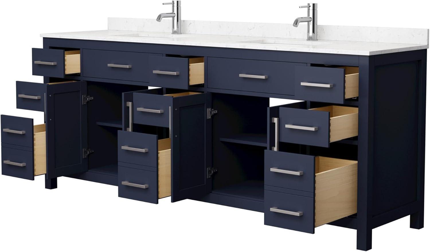 Beckett 84" Double Dark Blue Bathroom Vanity with Carrara Marble Top