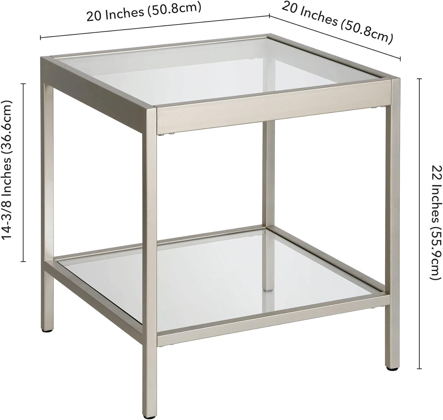 Sleek Nickel & Tempered Glass 20" Square Side Table