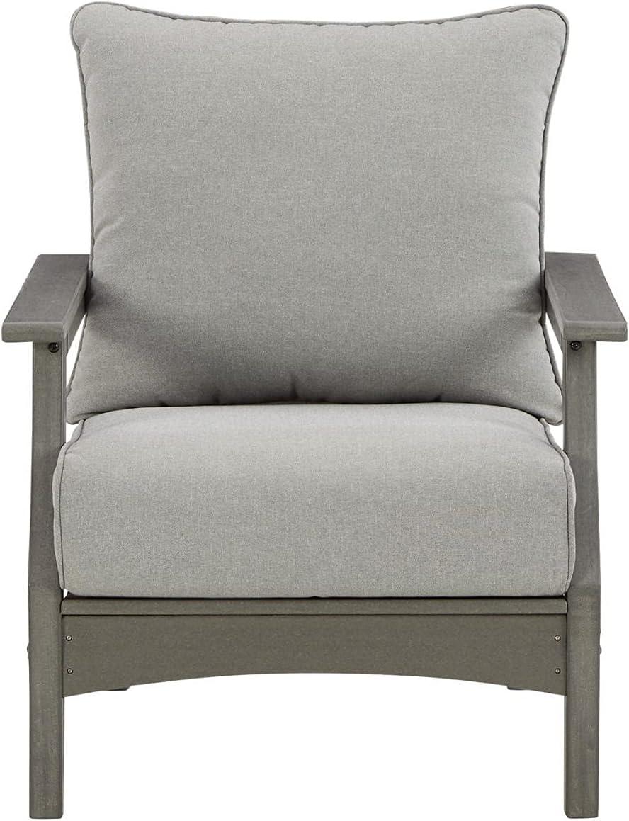 Transitional Gray HDPE Outdoor Lounge Chair with Cushion