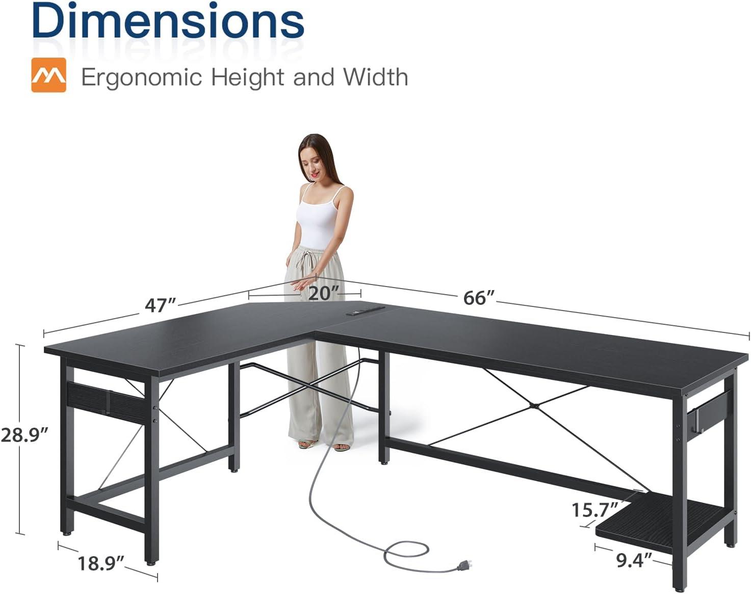 Black 59-Inch L-Shaped Gaming Desk with Power Outlet and USB Ports