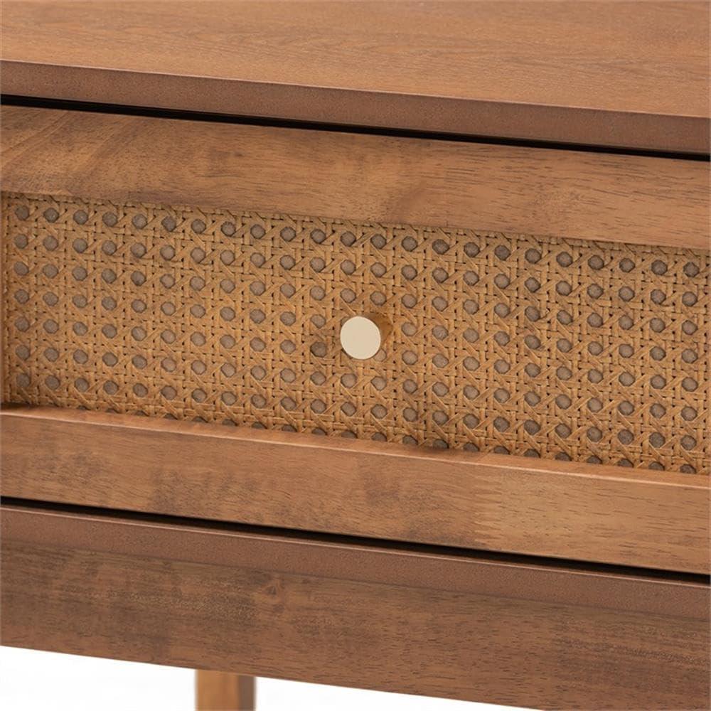 Baxton Studio Ramiel Ash Walnut Finished Wood and Rattan 1-Drawer Nightstand