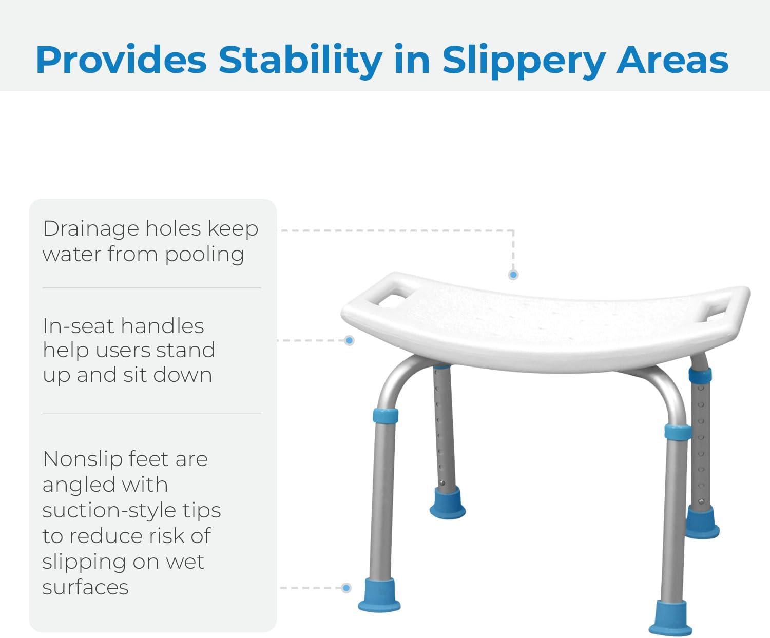 AquaSense Adjustable Bath and Shower Chair with Non-Slip Seat, White