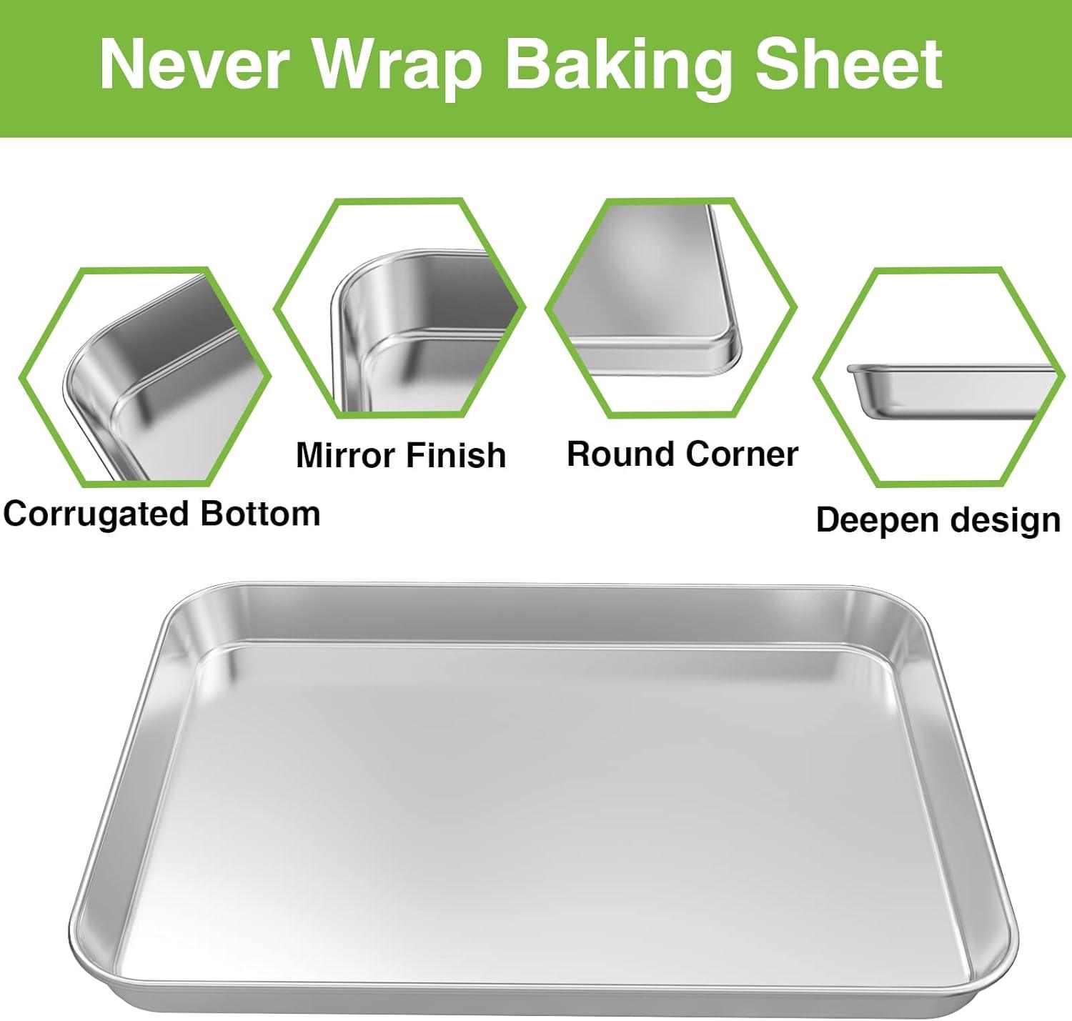 Baking Sheet Pan for Toaster Oven, Stainless Steel Baking Pans Small Metal Cookie Sheets by Umite Chef, Superior Mirror Finish Easy Clean, Dishwasher Safe, 9 x 7 x 1 inch, 3 Piece/set