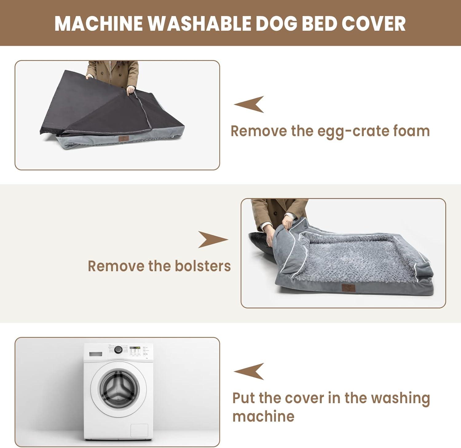 Gray Orthopedic XL Waterproof Dog Bed with Bolsters