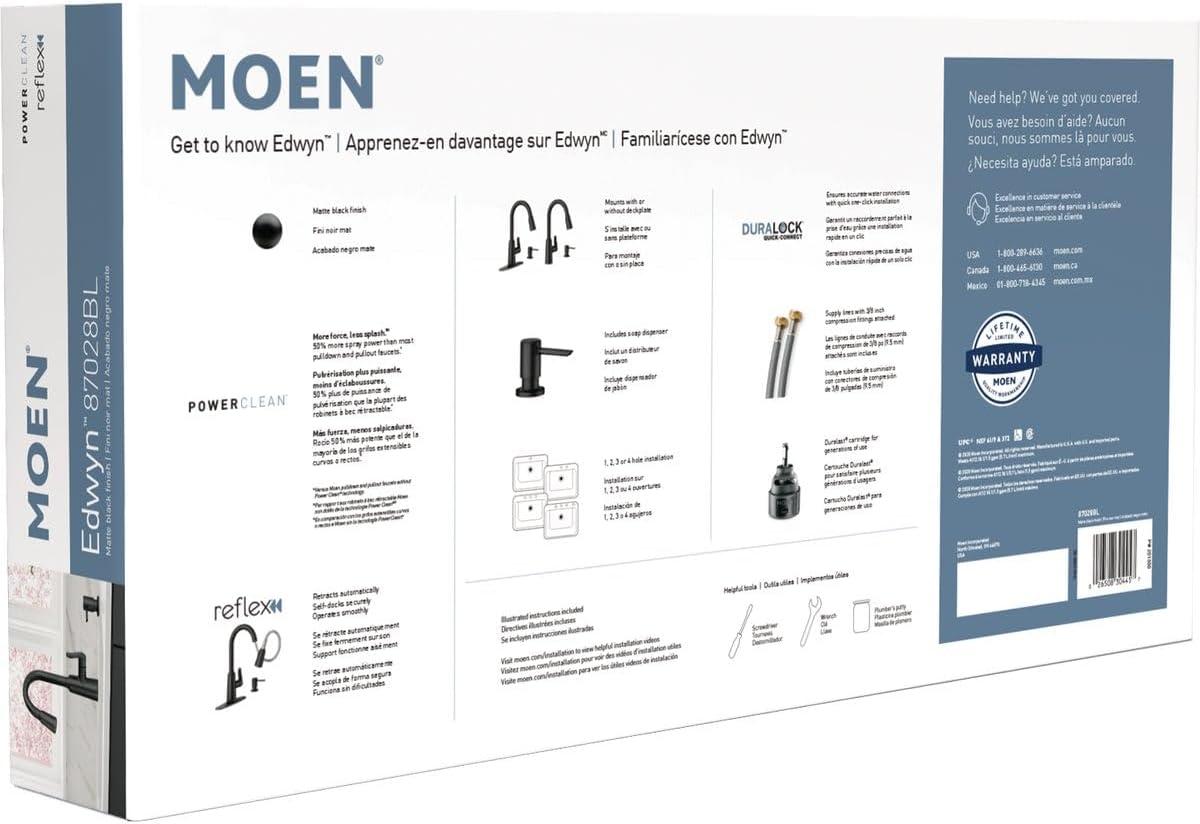 Moen Edwyn 87028BL Matte Black 1-Handle Deck-Mount Pull-Down Handle Kitchen Faucet (Deck Plate Included)