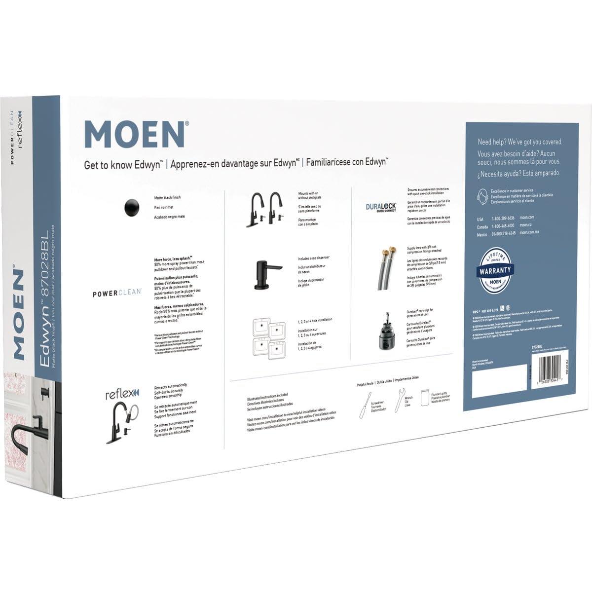 Moen Edwyn 87028BL Matte Black 1-Handle Deck-Mount Pull-Down Handle Kitchen Faucet (Deck Plate Included)