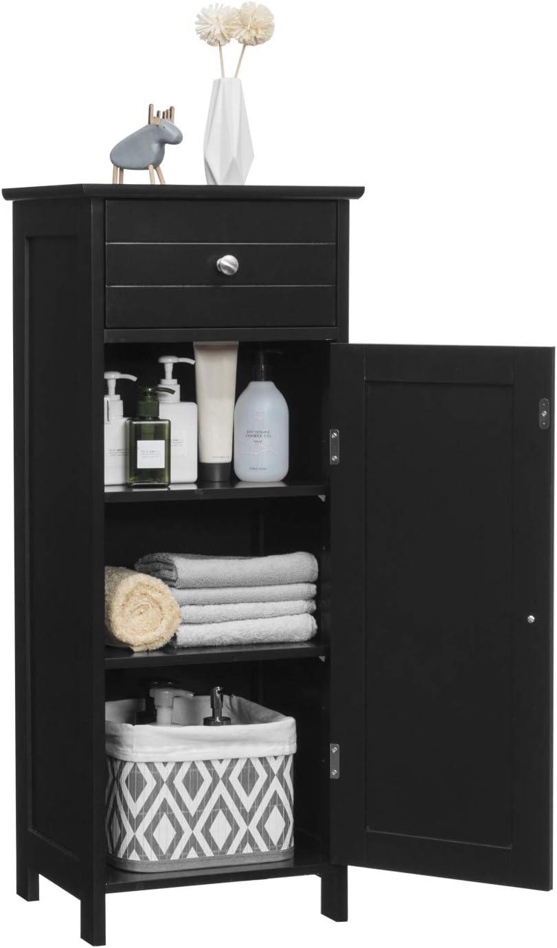 Bathroom Floor Cabinet, Standing Cabinet with Drawer and Doors, Storage Cabinet with 2 Adjustable Shelves, Brown