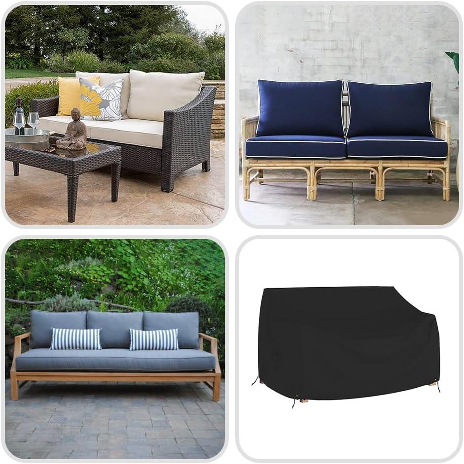 Black Waterproof PVC Outdoor Loveseat Sofa Cover with Drawstring