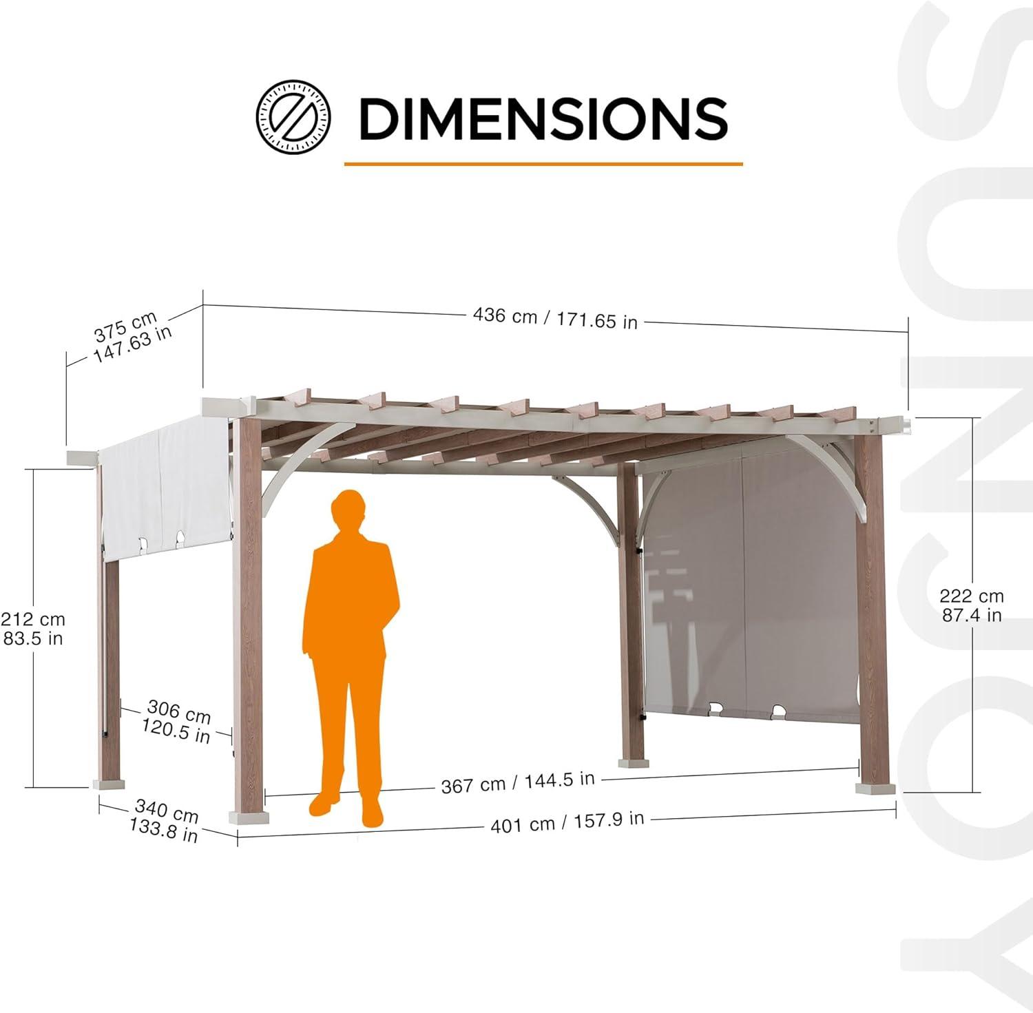 Sunjoy Cedar Pergola 10 x 11 ft. Wooden Hot Tub Pergola with Adjustable Canopy and Privacy Screen