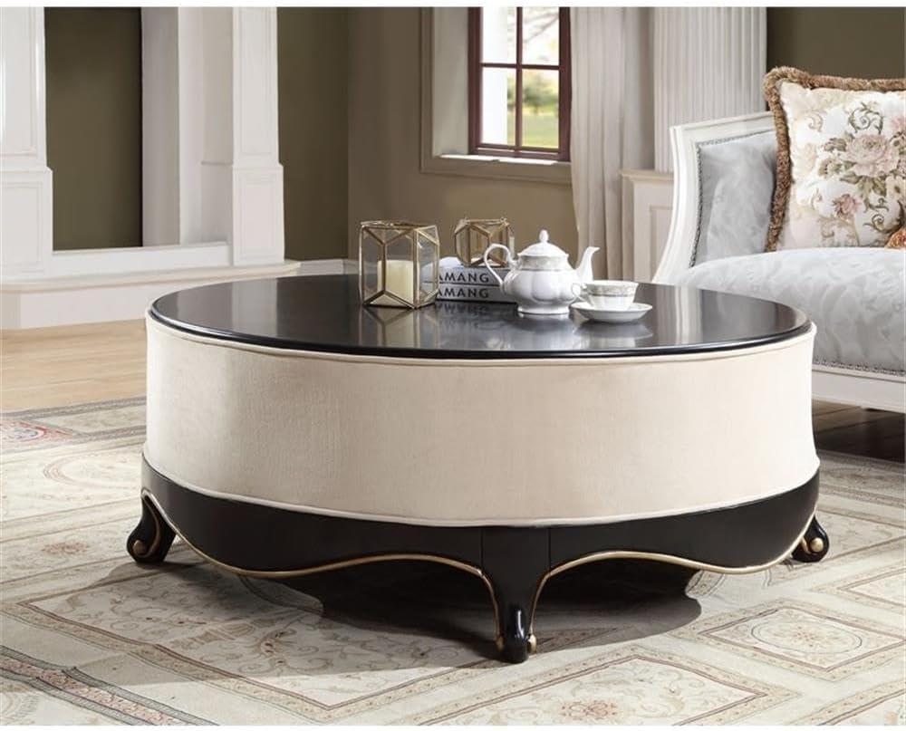 Acme Sheridan Cocktail Table in Cream Fabric and Black