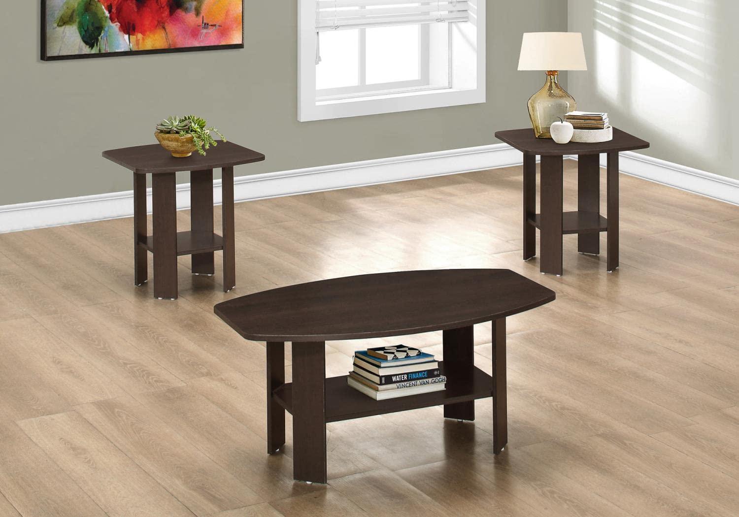 Monarch Specialties Table Set 3Pcs Set Coffee End Side Accent Living Room Laminate Brown Transitional