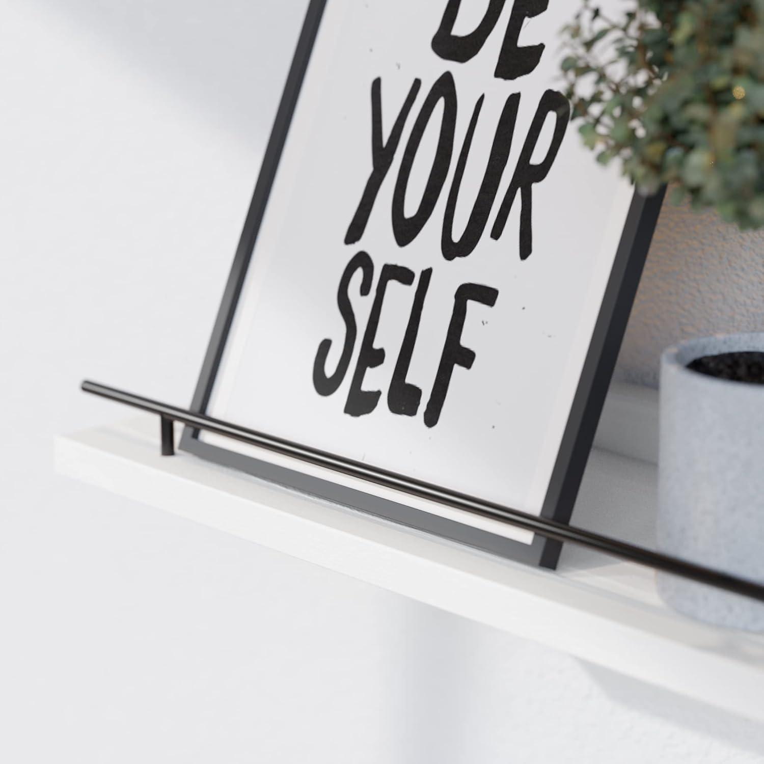 WOPITUES Floating Shelves with Black Metal Guardrail, Shelves for Wall Decor Set of 3, Wall Shelves for Bedroom, Bathroom, Kitchen, Living Room, Plants, Picture Frames, Art- Black and White
