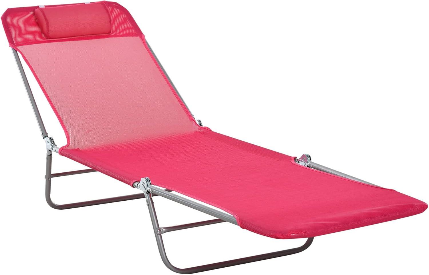 Outsunny Portable Mesh Chaise Lounge Chair, 5-Position Reclining, Pink & Silver