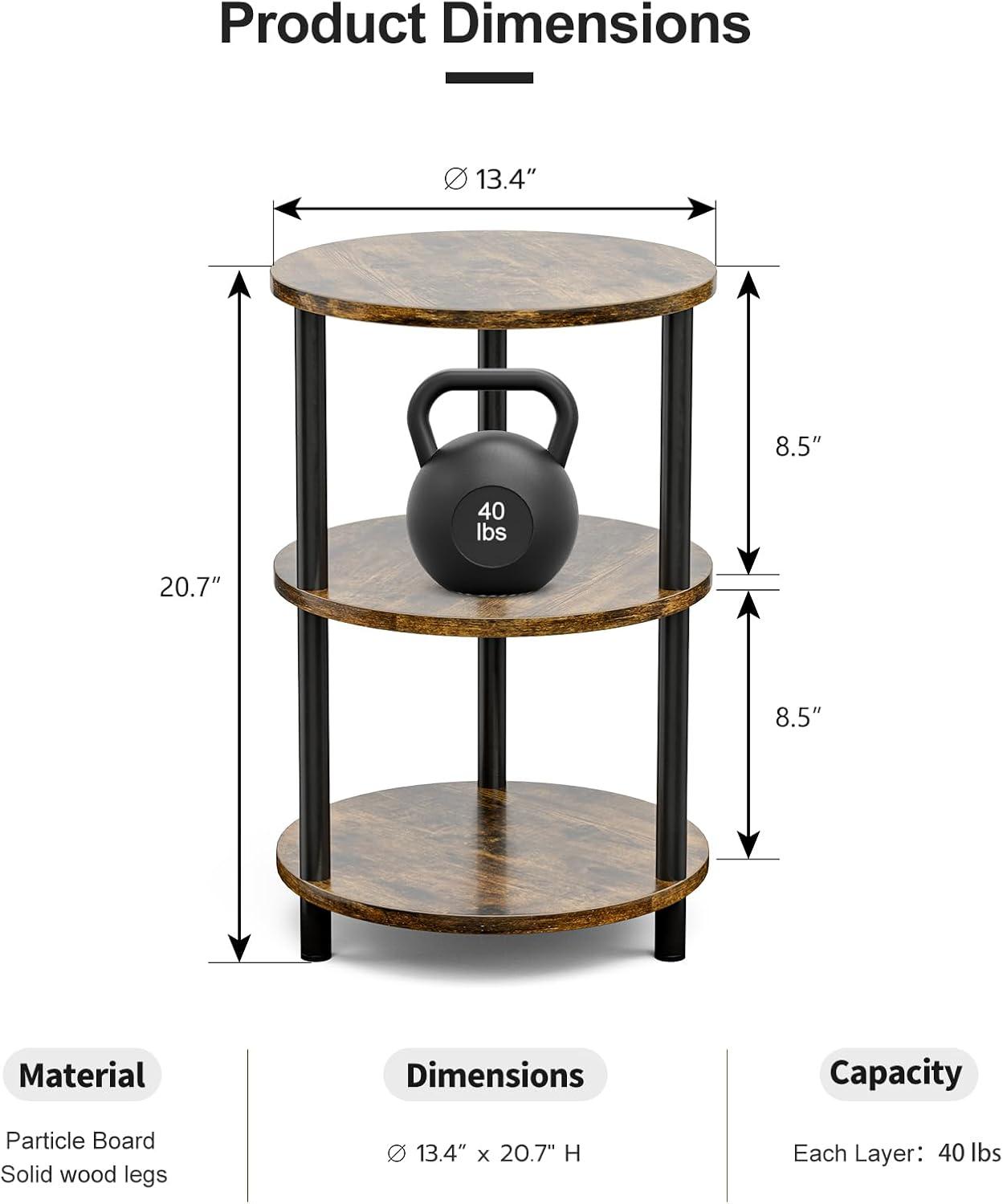 Ladonta Round End Table, 3-Tier Storage Shelves (Set of 2)