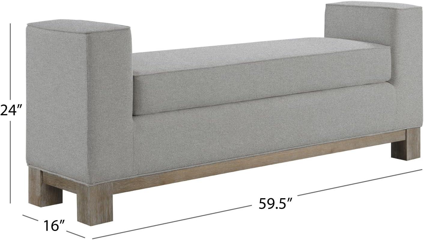 Gray Stain-Resistant Upholstered Bedroom Bench with Oak Base