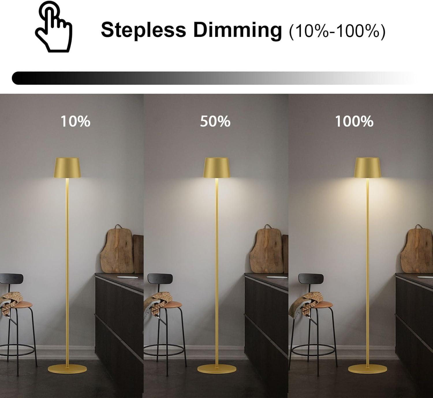 Cordless Modern Gold Standing Lamp, IP54 Waterproof, Rechargeable, Adjustable Height for Outdoor/Indoor/Patio