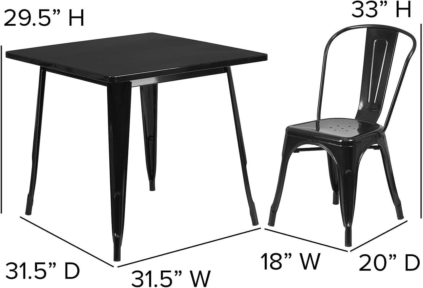 Flash Furniture Commercial Grade 31.5" Square Mint Green Metal Indoor-Outdoor Table Set with 4 Stack Chairs