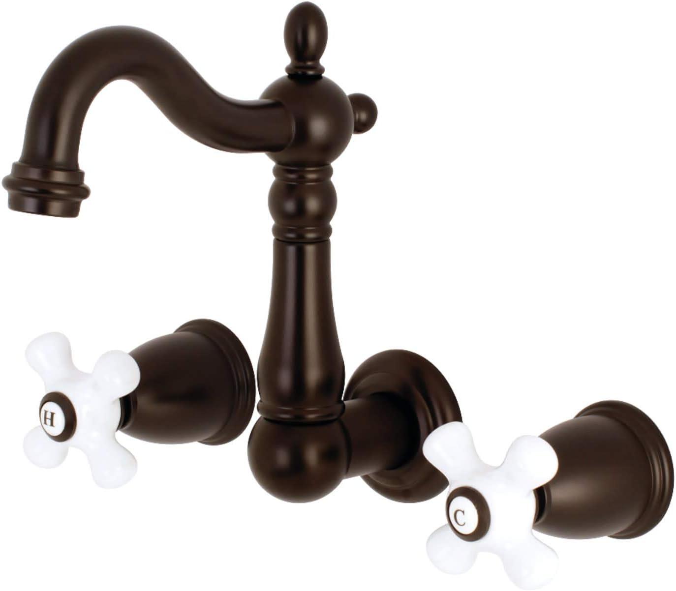 Kingston Brass Heritage Two-Handle 3-Hole Wall Mount Bathroom Faucet