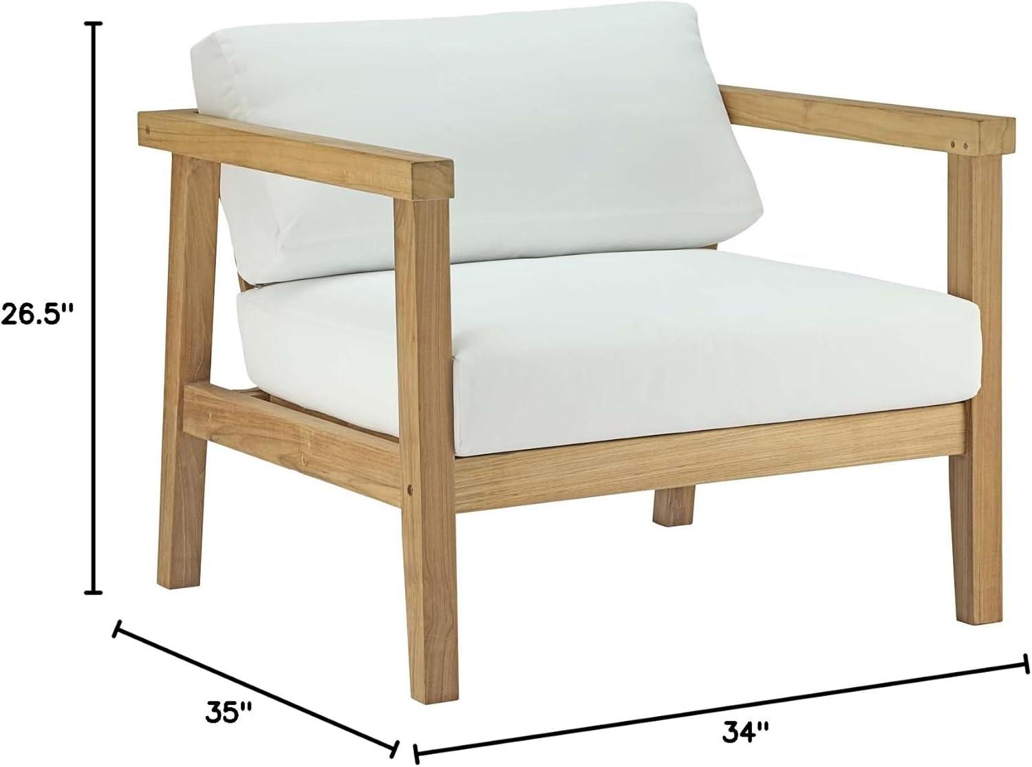 Modway Bayport Outdoor Patio Teak Armchair in Natural White