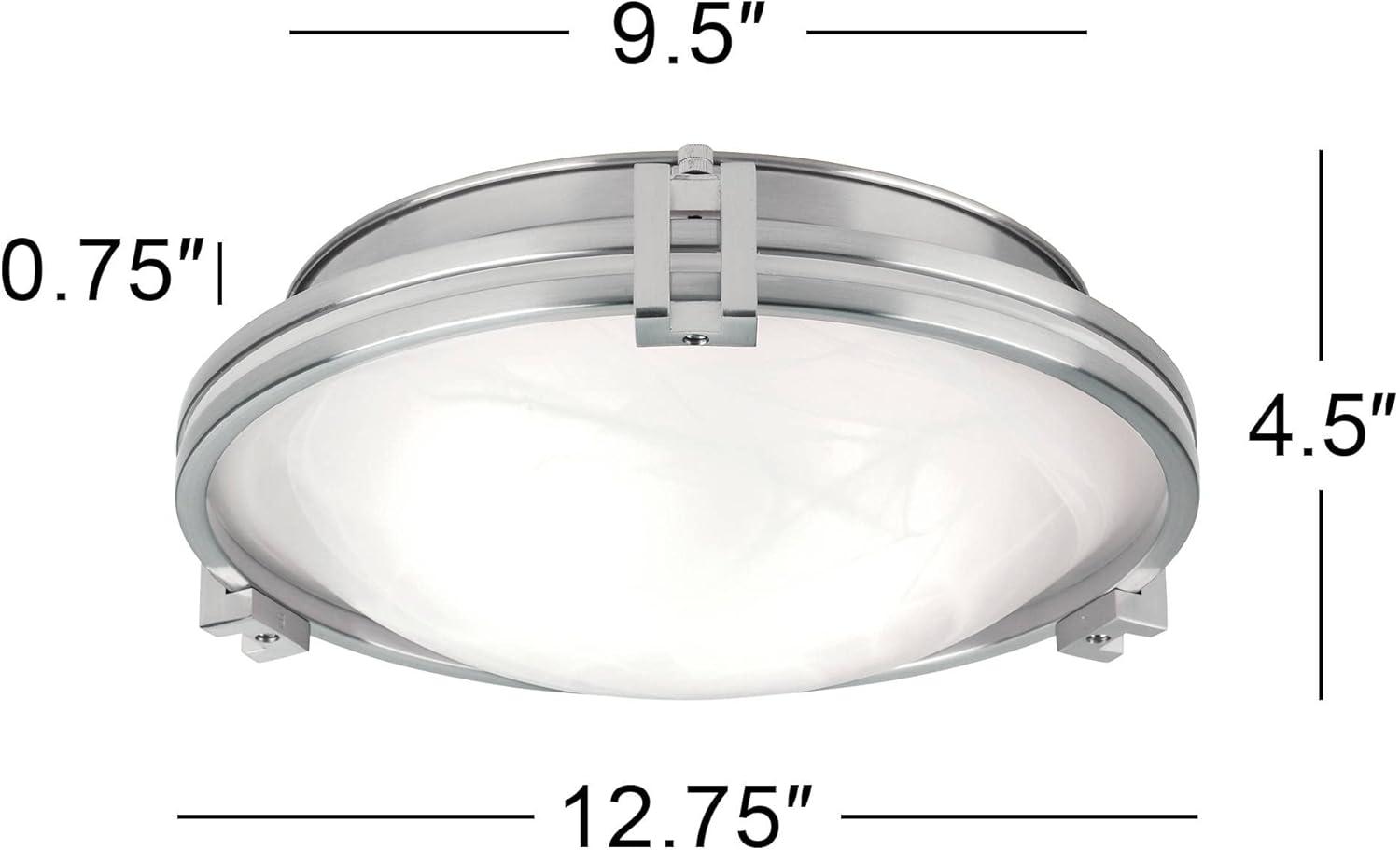 Possini Euro Design Deco Modern Ceiling Light Flush Mount Fixture 12 3/4" Wide Brushed Nickel 2-Light Marbleized Glass for Bedroom Kitchen Living Room