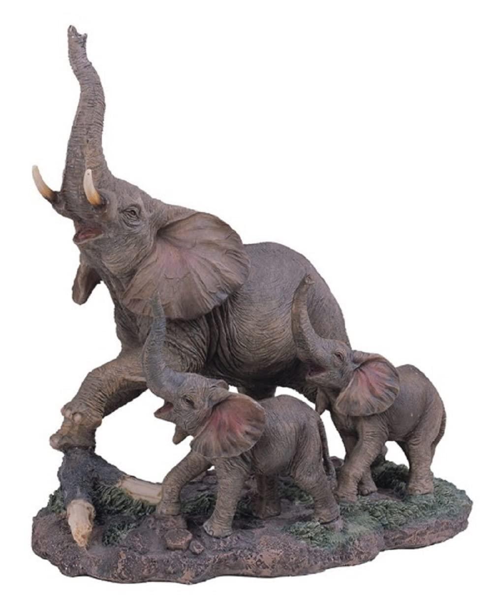 ICE ARMOR 9" H Elephant Family Playing Together Figurine with Trunk Up Office Desk/Home/Living Room/Table Decor, Perfect House Warming Gifts for New Home