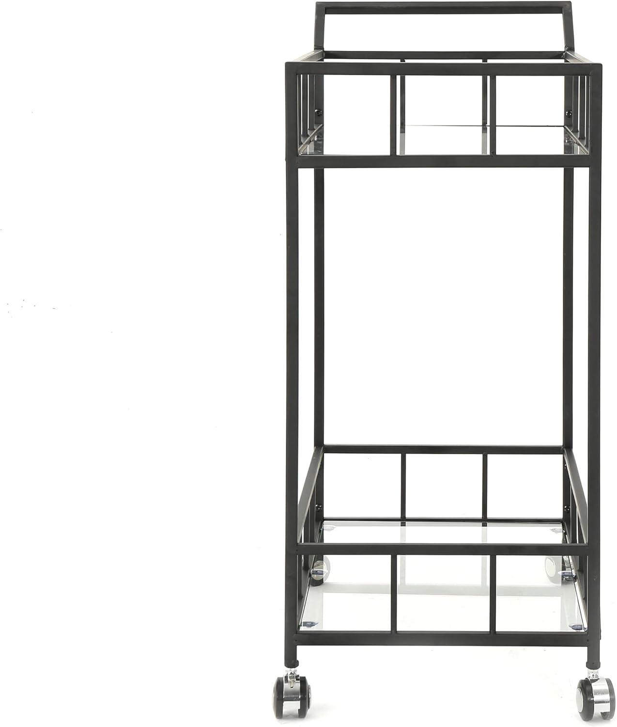 GDF Studio Talon Indoor/Outdoor Modern Iron 2 Tiered Bar Cart with Tempered Glass Top, Black