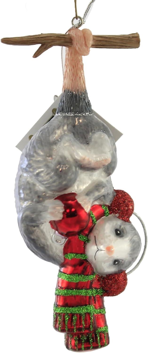 Noble Gems Hanging Possum Glass Christmas Ornament with Scarf