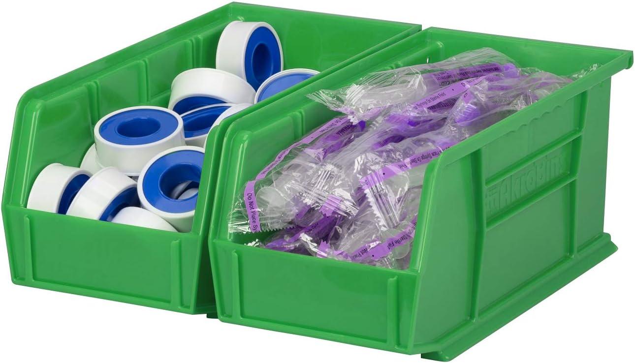 Green Plastic Stackable Storage Bins, 11 x 5 x 5 Inches