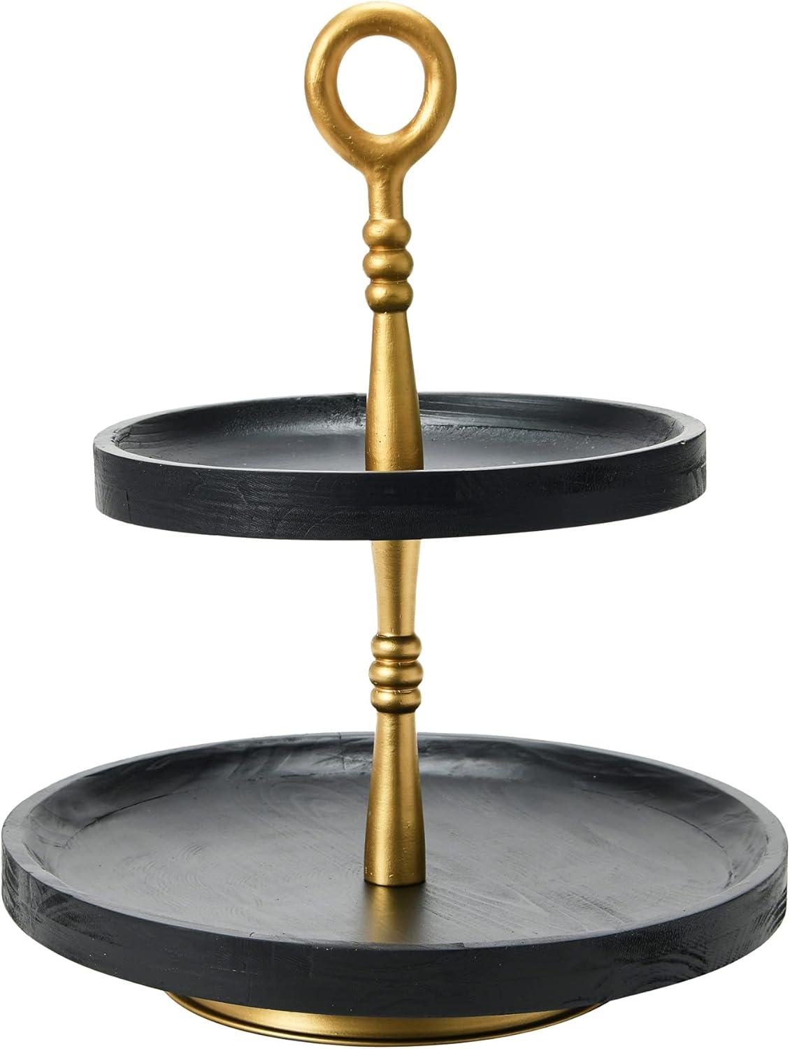 Wood 2-Tier Decorative Tray, Black/Gold