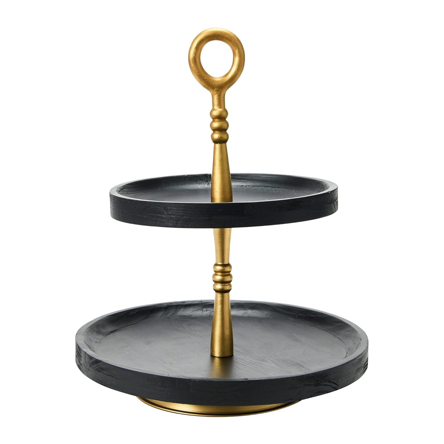 Wood 2-Tier Decorative Tray, Black/Gold