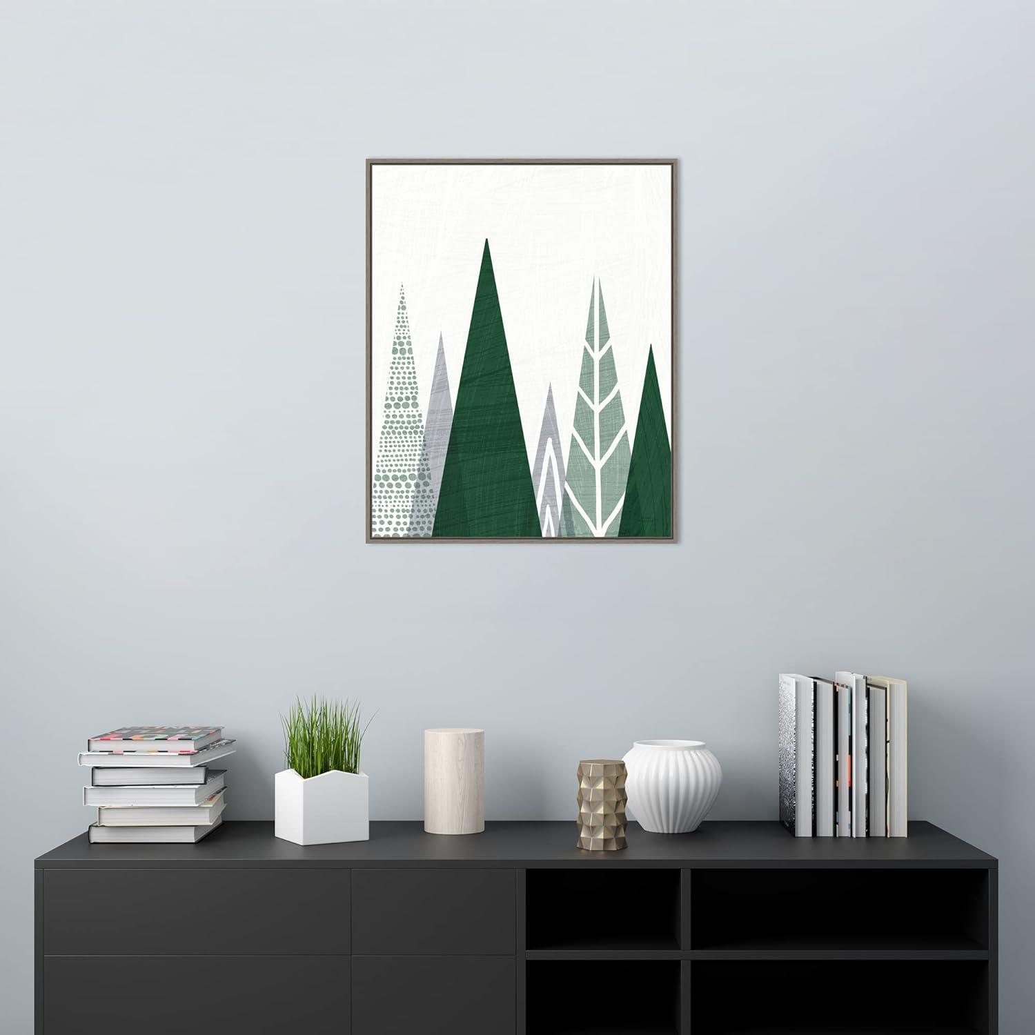 Amanti Art Geometric Forest II Green Gray by Michael Mullan Canvas Wall Art Print Framed 23-in. x 28-in.