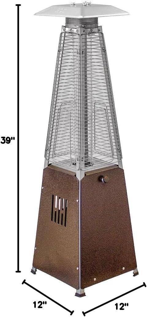 Hiland HLDS032-GTTHG Portable Propane Table Top Pyramid Glass Tube Patio Heater, 9500 BTU, Bronze