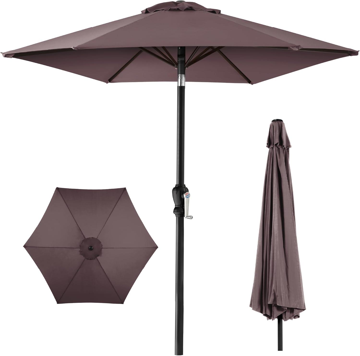 Best Choice Products 10ft Outdoor Steel Market Patio Umbrella w/ Crank, Tilt Push Button, 6 Ribs - Deep Taupe