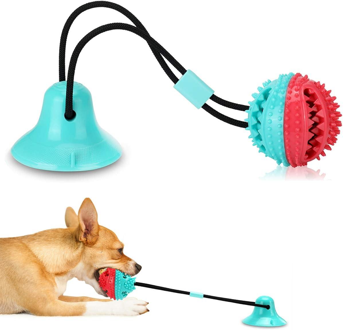 Red and Turquoise TPR Dog Chew Ball with Suction Cup
