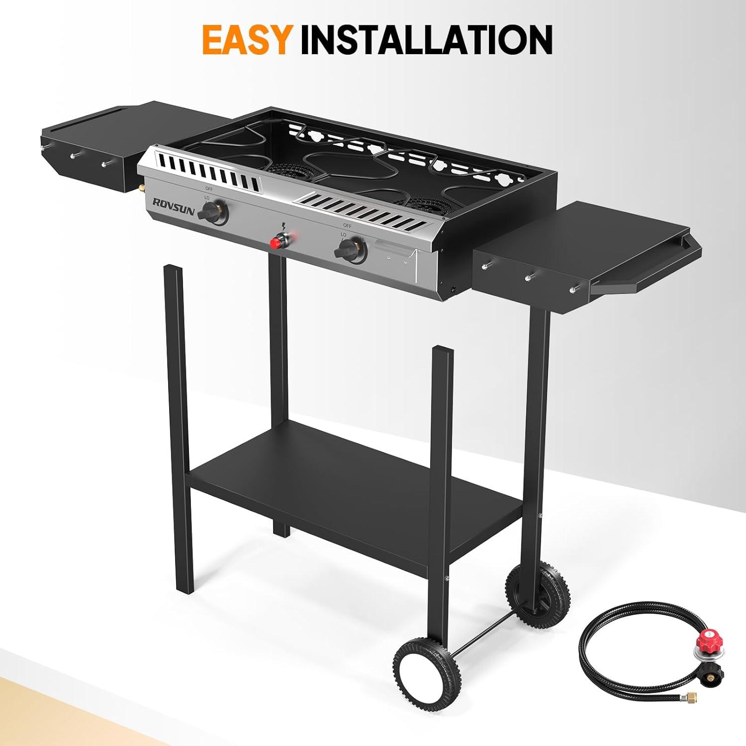 ROVSUN 2 Burner Outdoor Propane Gas Stove with Ignition, Regulator & Shelf, 150,000 BTU Powerful Cooker for Backyard Patio Cooking Home Canning Frying