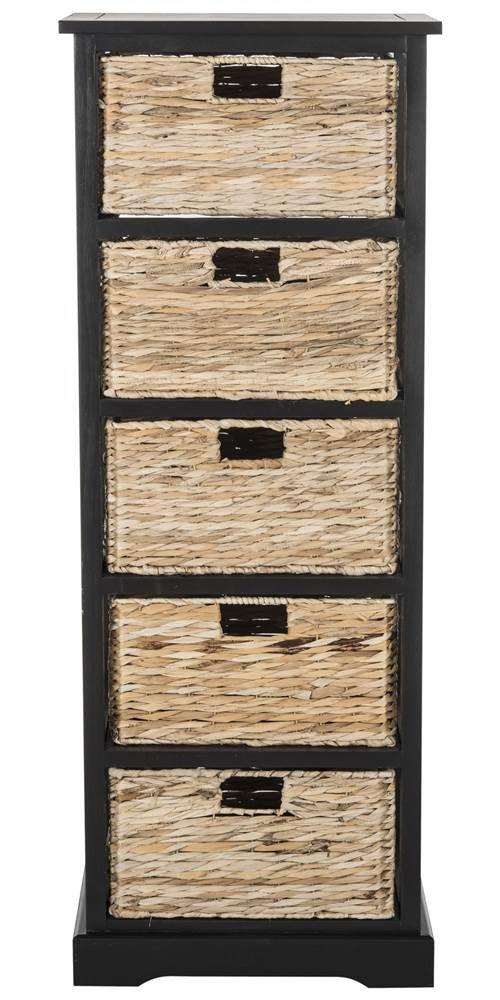Vedette 5 Wicker Basket Storage Tower - AMH5739 - Distressed Black - Safavieh Couture