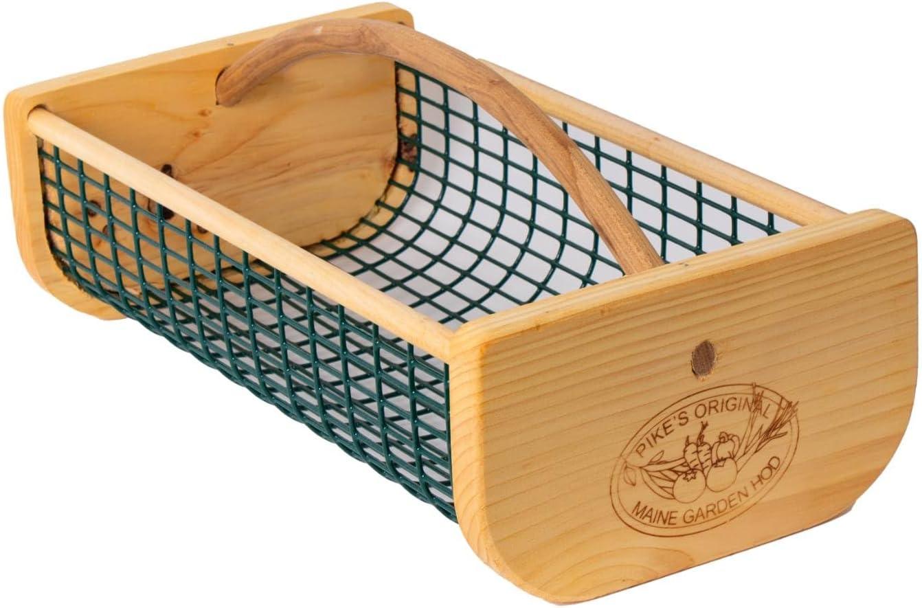Maine Garden Hod Basket for Vegetable Gardening and Harvest Gathering or Farmhouse Decor, Pine and Oak with PVC Wire Mesh, USA Made, 16 x 9 in