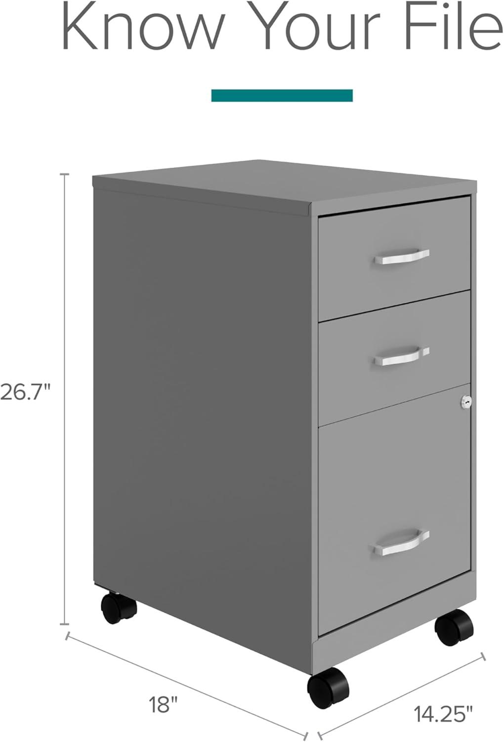 SoHo Silver 3-Drawer Mobile Pedestal File Cabinet with Lock