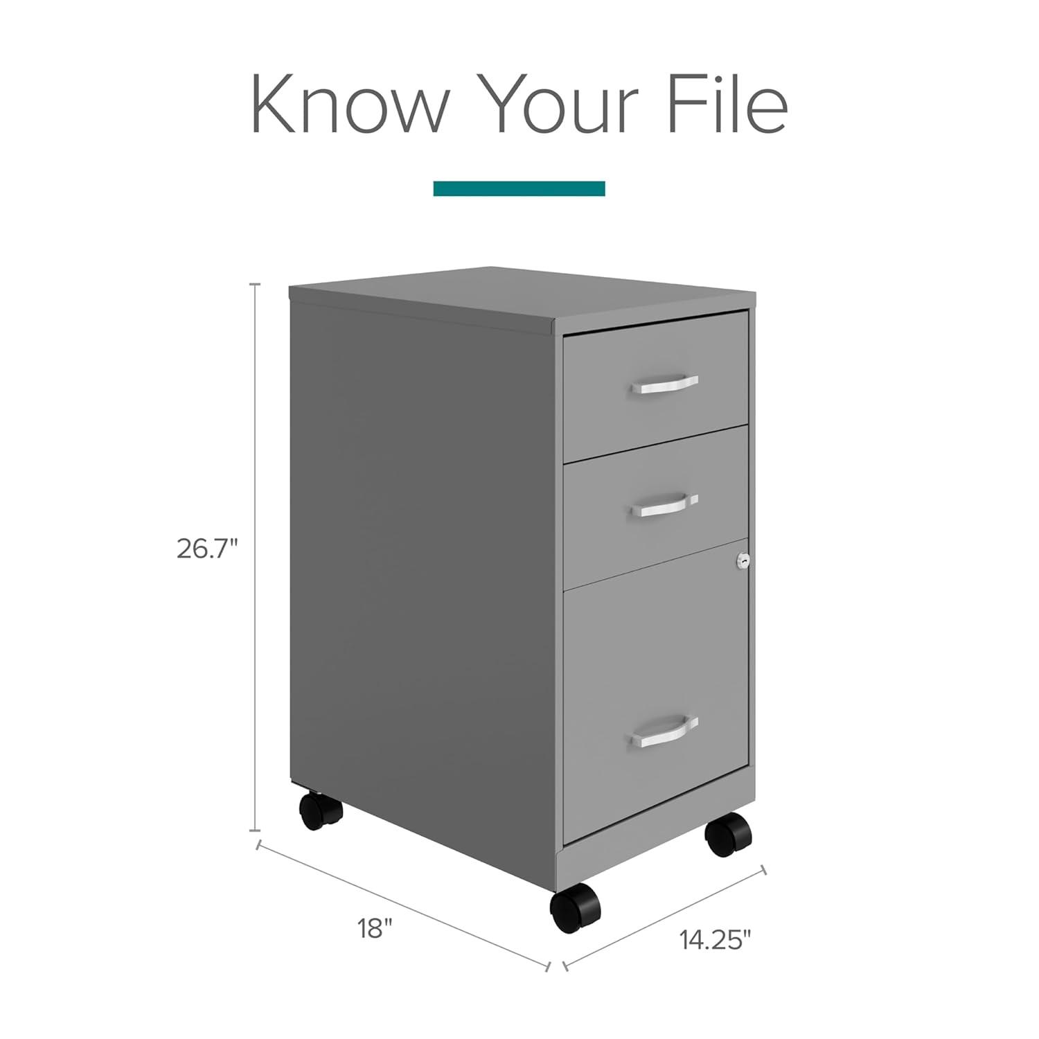 Space Solutions 18" Deep 3 Drawer Mobile Letter Width Vertical File Cabinet, Silver