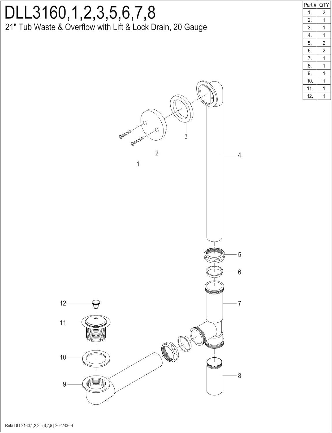 Kingston Brass DLL3162 Made to Match Tub Waste and Overflow, Polished Brass 20 x 12 x 3.19