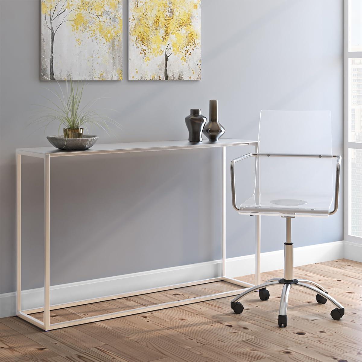 EURO STYLE Chloe Office Chair in Clear, Acrylic, Chromed Steel Base, 360° Swivel, Adjustable Height, Casters for Mobility, Made for Everyday Home Use
