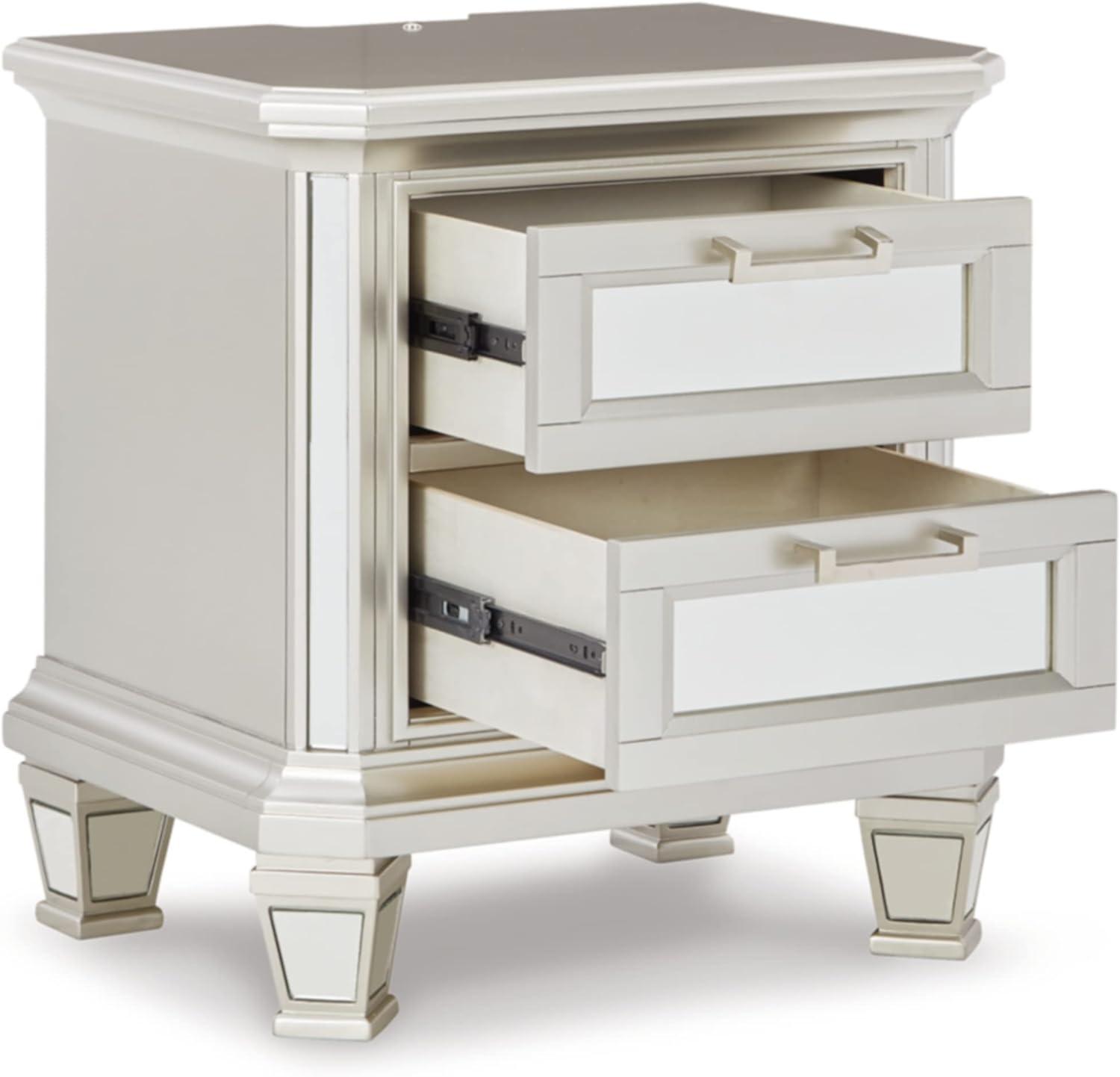 Lindenfield Contemporary 2-Drawer Silver Nightstand with USB Ports