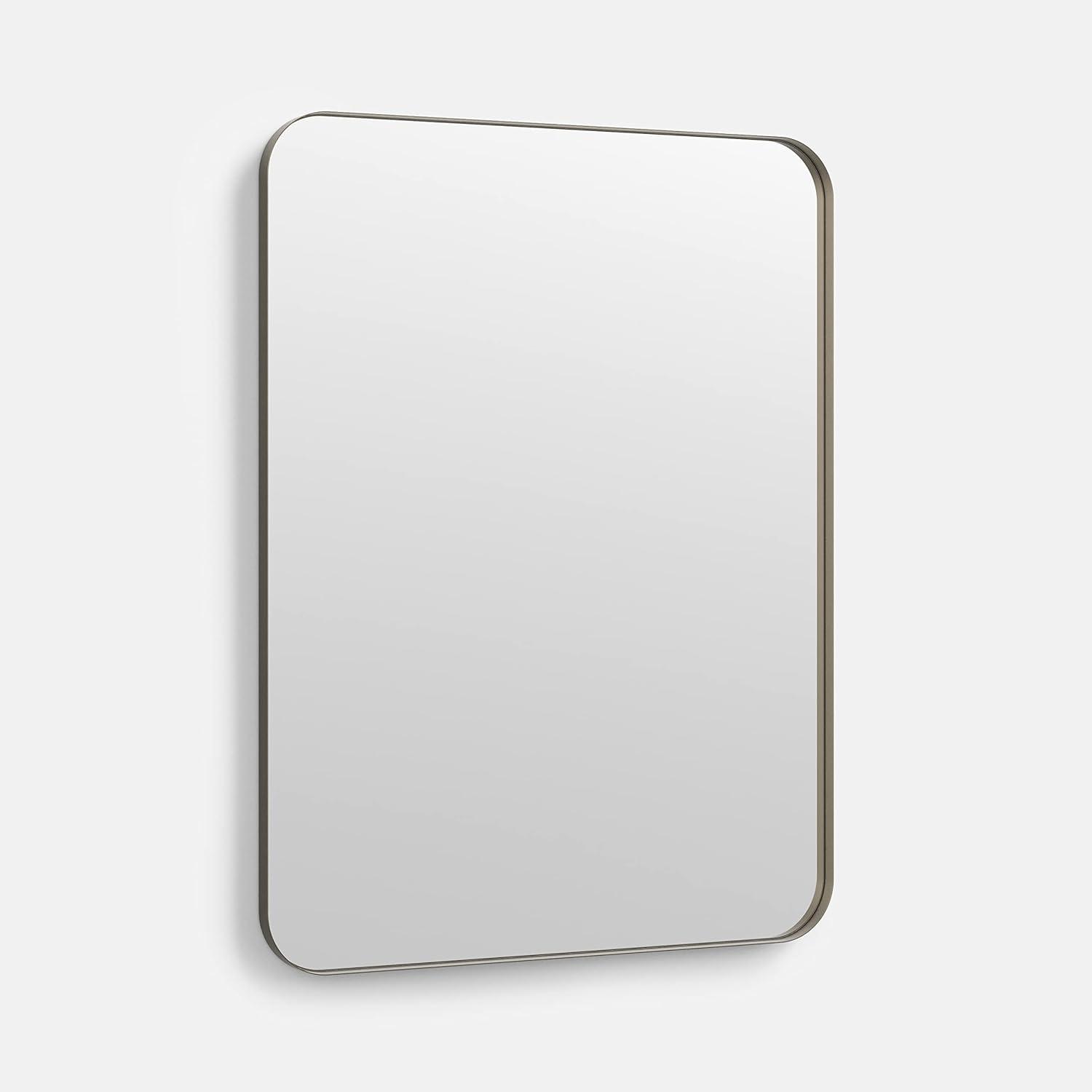 Better Bevel 30" x 40" Silver Metal Framed Mirror | Rectangle Bathroom Wall Mirror | Rounded Corner