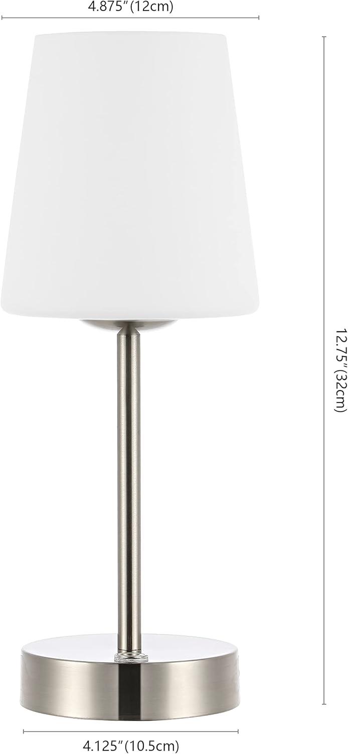 Carson 12.75" Modern Minimalist Iron Rechargeable Integrated Portable LED Table Lamp, Nickel/White